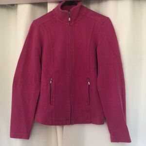 Tommy Baham full zip hot pink sweater with zip pockets fitted small cotton